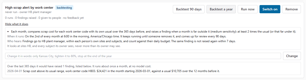 An agent drafted from a sentence, and its backtest